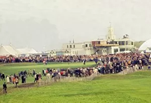 1969 Ryder Cup Collection: The 18th green and clubhouse at Royal Birkdale during the 1969 Ryder Cup