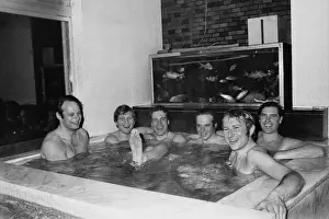 The 1972 Great Britain Olympic luge team relax in a bathouse in Sapporo, Japan