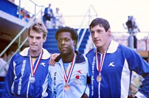 1982 Brisbane Commonwealth Games 200m medalists - Allan Wells & Mike McFarlane (shared gold) and Cameron Sharp (bronze)