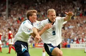 Images Dated 13th April 2012: Alan Shearer and Darren Anderton celebrate Englands opening goal at Euro 96