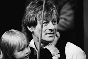 Alex Higgins with his daughter at the 1983 World Snooker Championships