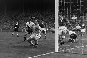 Alfred Sherwood makes a save for Wales - 1956 / 7 British Home Championship
