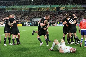 The All Blacks celebrate at the final whistle of the 2011 Rugby World Cup Final