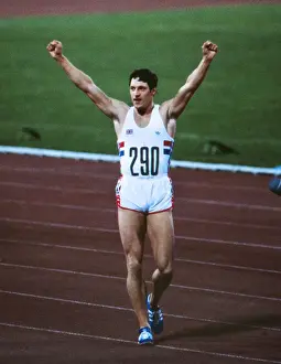 Allan Wells celebrates winning 100m gold at the 1980 Moscow Olympics