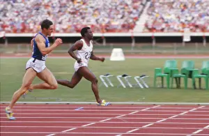 Allan Wells and Mike McFarlane approach the line as they dead heat in the 200m Commonwealth Games final