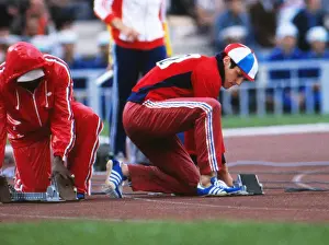 Allan Wells prepares for the 100m final at the 1980 Moscow Olympics