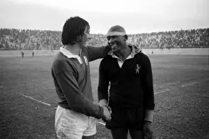 Andy Irvine of the British Lions greets a Leopards player after the match in 1974