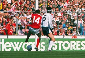 Arsenal substitute Martin Hayes sees his shot hit the post - 1988 League Cup Final