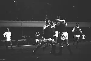 Arsenals Frank McLintock celebrates his goal with Charlie George and George Armstrong - 1970 / 1 Inter-Cities Fairs Cup