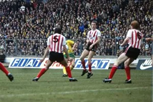 1985 League Cup Final - Norwich City 1 Sunderland 0 Collection: Asa Hartfords shot deflects off Gordon Chisholm for an own goal - 1985 League Cup Final