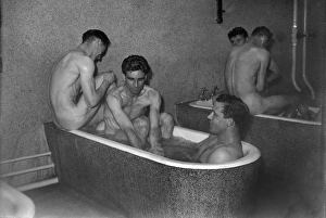 Aston Villa players in the Wembley baths after the 1957 FA Cup Final