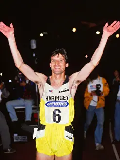 Athletics - McVities meeting at Crystal Palace 1989 - Mens 1500m Sebastian Coe of Great Britain raises his arms to the crowd after running in his last race in the UK before