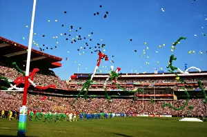 Balloons on the pitch at Ellis Park before the 1995 Rugby World Cup Final