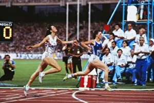 Images Dated 21st December 2010: Barbel Wockel wins the 200m from Kathy Cook at the 1982 Athens European Championships