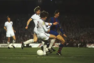 Barcelonas Johan Cruyff takes on Aston Villa in the 1978 UEFA Cup