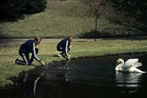Images Dated 25th April 2012: Bayern Munich players are attacked by an angry Swan before the 1967 Cup Winners Cup semi-final +