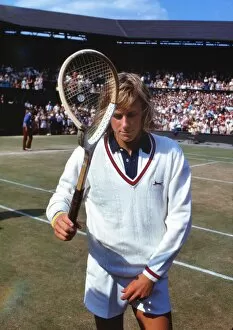Images Dated 23rd April 2010: Bjorn Borg breaks his racket - 1973 Wimbledon Championships
