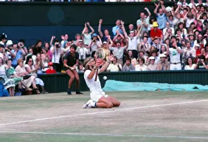Bjorn Borg falls to his knees after winning the 1979 Wimbledon Championship