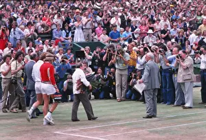 Bjorn Borg and Roscoe Tanner walk out for the 1979 Wimbledon Mens Final
