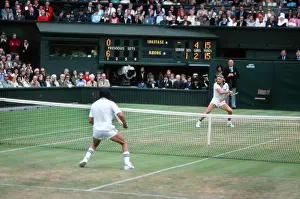 Bjorn Borg takes on Ille Nastase at the 1977 Wimbledon Championships