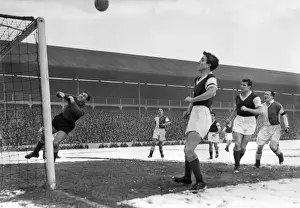 Blackburn and West Ham play in a snowy Ewood Park during the 1956 FA Cup