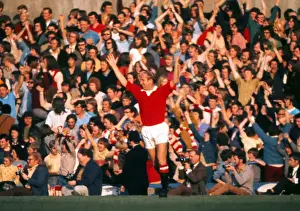 Soccer Prints: Bobby Charlton celebrates his sides goal in his last home game for Manchester United