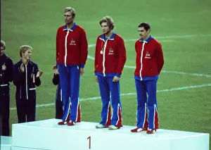 Britains gold medal-winning modern pentathlon team at the 1976 Montreal Olympics