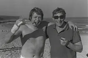 British Lions Gordon Brown & Willie John McBride celebrate winning the series against South Africa in 1974