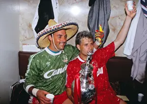 Bruce Grobbelaar and Glenn Hysen celebrate Liverpools 1990 league title