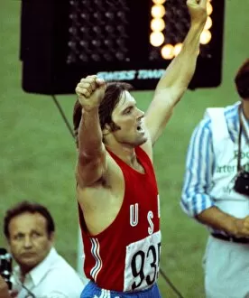 Images Dated 5th January 2012: Bruce Jenner celebrates winning decathlon gold at the 1976 Montreal Olympics