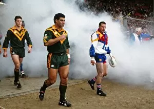 Images Dated 2010 August: The two captains leads the teams out for the 1992 Rugby League Wolrd Cup Final