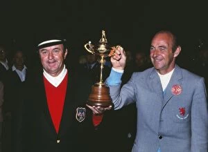 1969 Ryder Cup Collection: The two captains Sam Snead and Eric Brown hold the Ryder Cup after the contest is drawn for