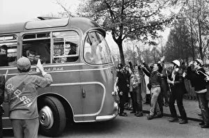 The Chelsea bus arrives at Villa Park for the 1967 FA Cup semi-final