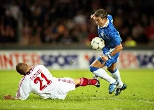 Images Dated 15th May 2012: Chelseas Roberto Di Matteo jumps over a tackle from Jochen Endress in the 1998 Cup Winners Cup Final