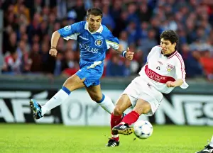 Chelseas Roberto Di Matteo and Stuttgarts Krassimir Balakov during the 1998 Cup Winners Cup Final