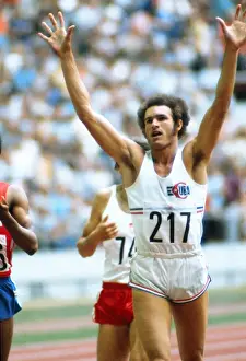 Cubas Alberto celebrates completing the 400m / 800m double at the 1976 Montreal Olympics