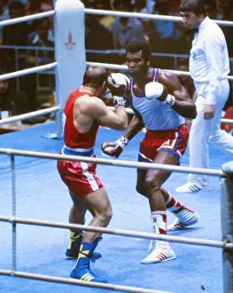Cubas Teofilo Stevenson on the way to winning gold at the 1980 Olympics