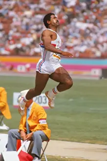 Daley Thompson leaps to gold at the 1984 Los Angeles Olympics