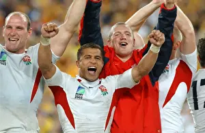Dallaglio, Robinson and Tindall celebrate winning the 2003 World Cup