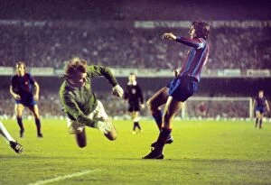 Images Dated 24th April 2012: Dave Stewart dives at the feet of Johan Cruyff during the 1975 Euopean Cup