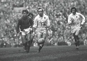David Duckham and Jean-Francois Gourdon race for the ball during the 1975 Five Nations