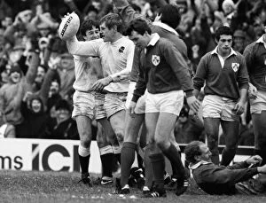 Images Dated 24th January 2013: Dean Richard celebrates his try on his England debut - 1986 Five Nations