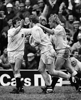 Images Dated 2013 January: Dean Richard celebrates his try on his England debut - 1986 Five Nations