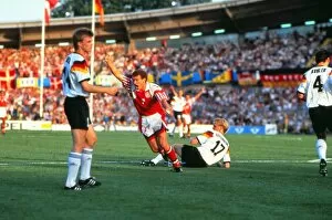 Images Dated 13th April 2012: Denmarks John Jensen opens the scoring in the final of Euro 92