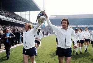 Images Dated 29th February 2012: Derby Countys Roy McFarland and Francis Lee parade the League trophy in 1975