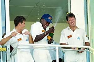 Devon Malcolm celebrates his match-winning performance at the Oval in 1994