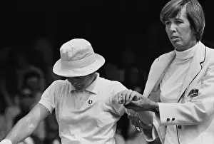 Doris Hart helps the injured Nancy Richey from the court - 1970 Wightman Cup