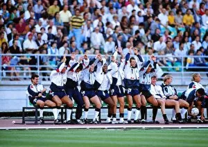 Images Dated 26th May 2010: The England bench do a Mexican Wave during Italia 90