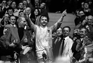 Images Dated 16th February 1980: England captain Bill Beaumont celebrates victory over Wales - 1980 Five Nations