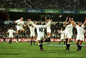 Rugby Prints: England celebrate at the final whistle after defeating South Africa in 2000